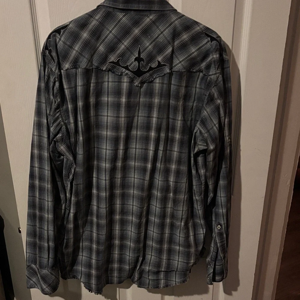 Rock 47 Men's Blue Plaid Casual Button Down Shirt - Picture 4 of 6